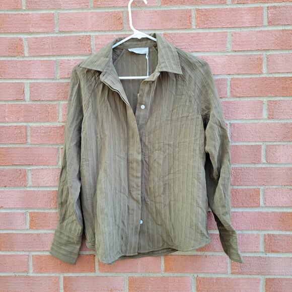 Everlane The City Stripe Shirt in Olive size 0 - Picture 3 of 8